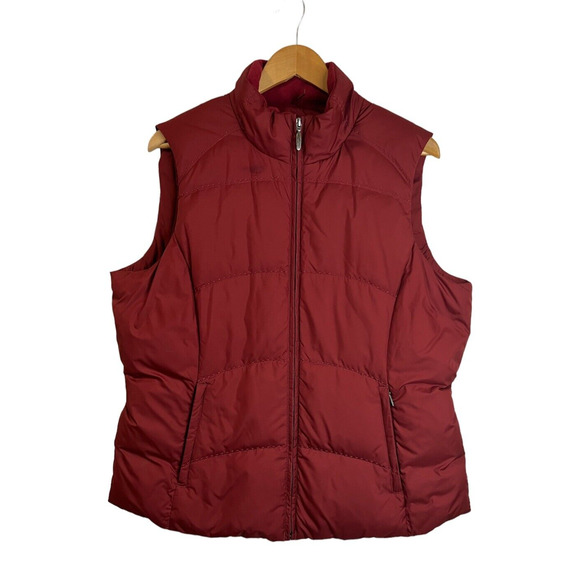 Eddie Bauer Premium Goose Down Women's L Full‎ Zip Vest Burgundy Puffer - Picture 1 of 4